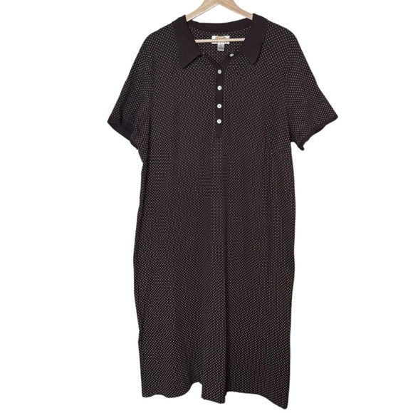 Talbots PolkaDot Short Sleeve Shirt Dress Collared Brown Size 2X Stretch - Picture 1 of 7